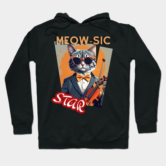 Cat Violinist: "Violinist Meow-ster" Hoodie by LionCreativeFashionHubMx